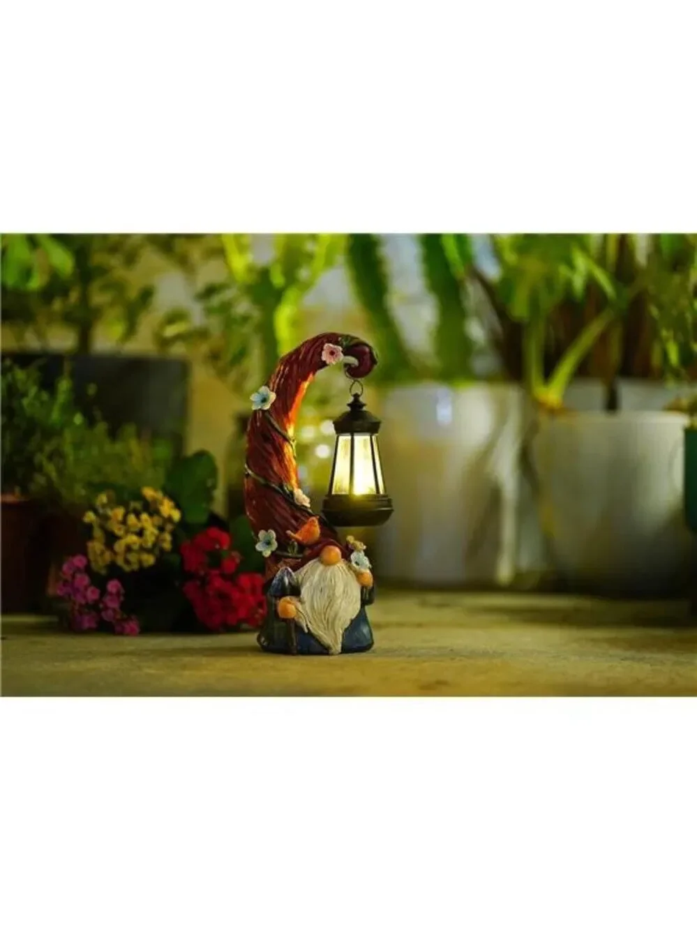 Solar Gnome Garden Statue with Lantern Light Outdoor Yard Patio Decor Gift